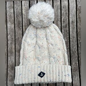 Sperry Woven Hat Cream with Orange and Blue yarn dye detail